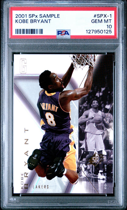 Kobe Bryant PSA 10 2001 SPx Sample #SPX-1 - front of slab