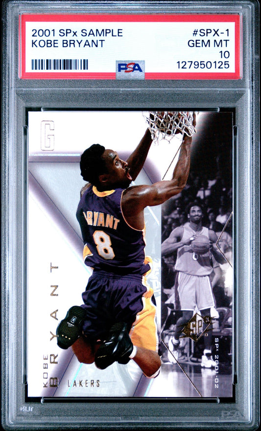 Kobe Bryant PSA 10 2001 SPx Sample #SPX-1 - front of slab