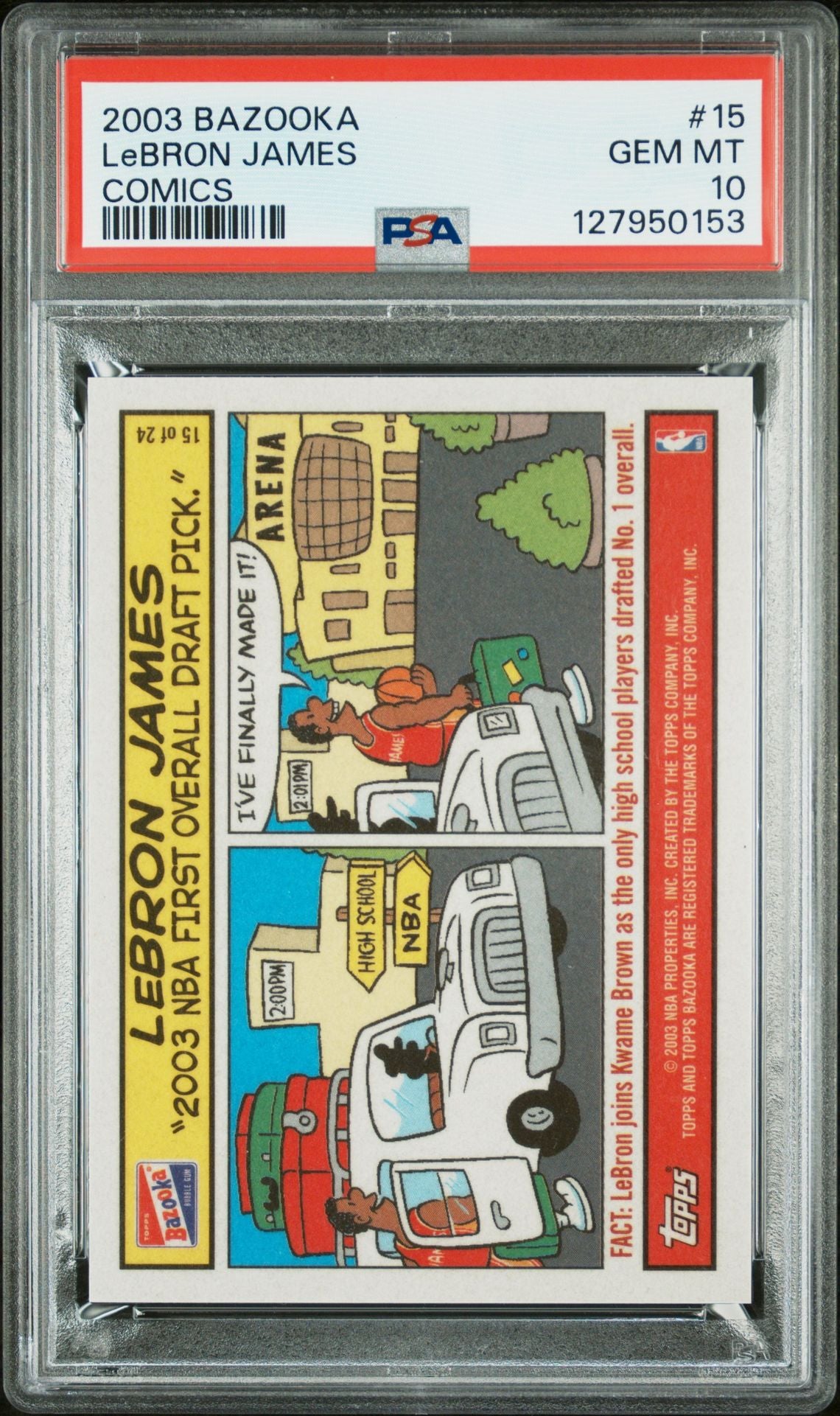 LeBron James Rookie PSA 10 2003 Topps Bazooka Comics #15 front