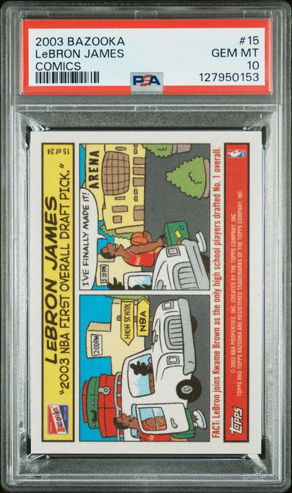 LeBron James Rookie PSA 10 2003 Topps Bazooka Comics #15 front