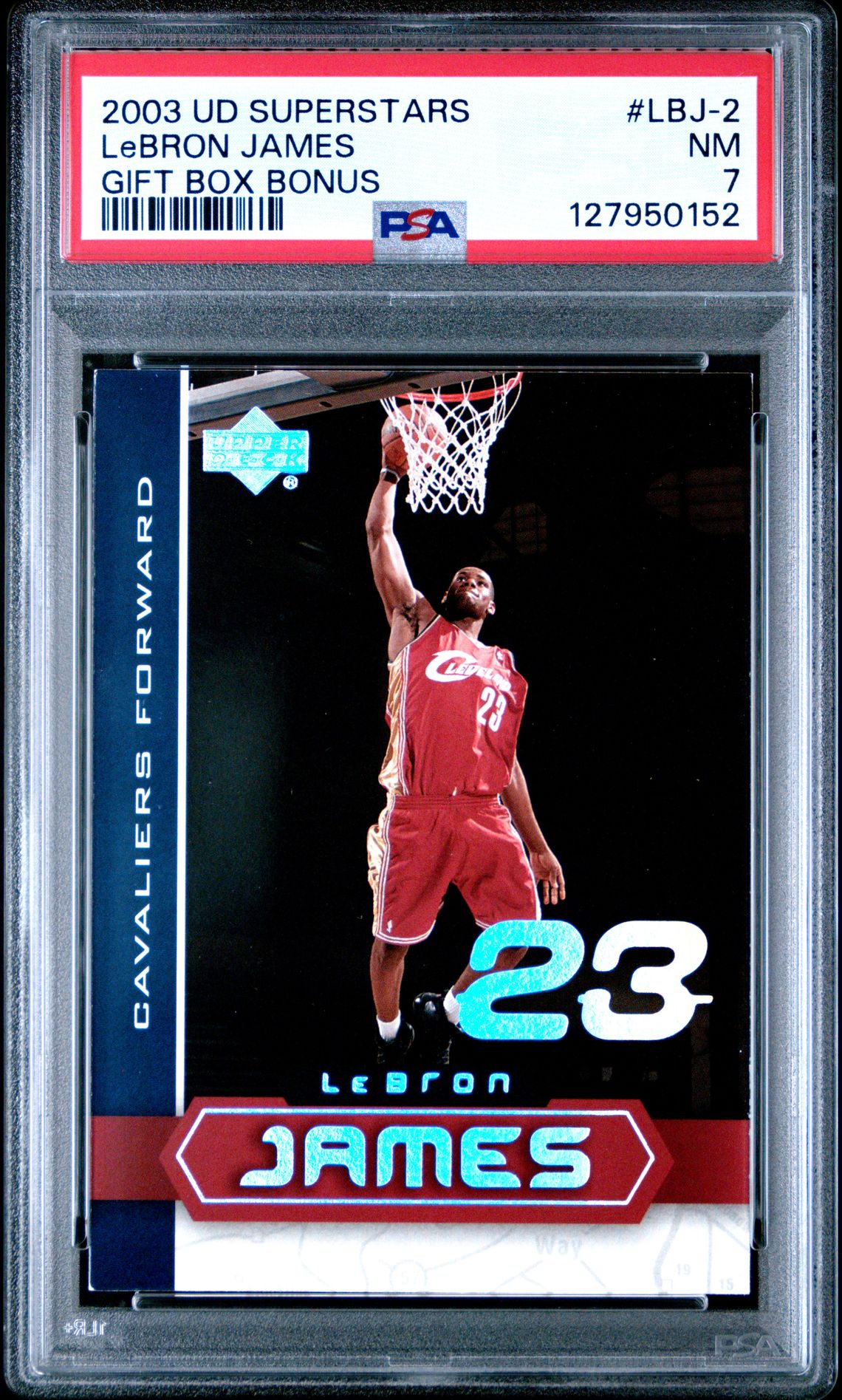 LeBron James Rookie PSA 7 2003 Upper Deck Superstars Gift Box Bonus #LBJ-2 front