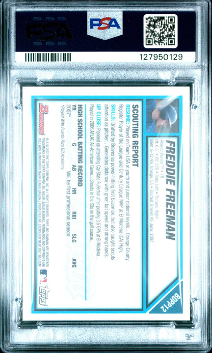 Freddie Freeman PSA 6 2007 Bowman Draft Gold - back of slab showing cert 127950129