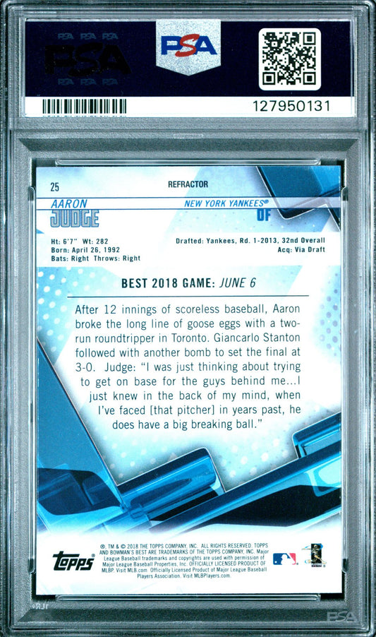 Aaron Judge PSA 10 2018 Bowman's Best Refractor - back of slab showing cert 127950131
