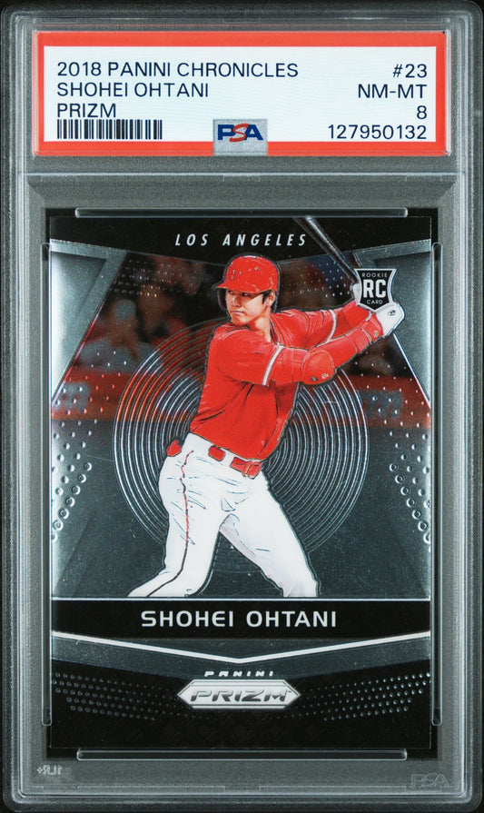 Shohei Ohtani rookie PSA 8 2018 Panini Chronicles Prizm #23 - front of slab