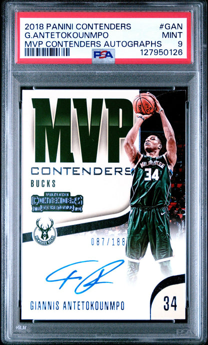 Giannis Antetokounmpo autograph PSA 9 2018 Contenders MVP Contenders - front of slab