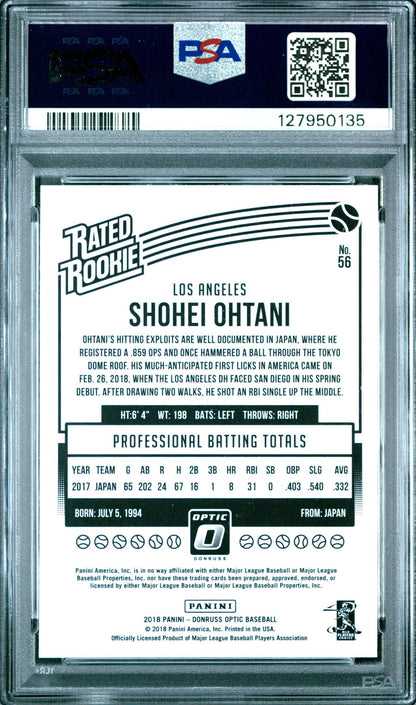 Shohei Ohtani rookie PSA 10 2018 Optic Variation - back of slab showing cert 127950135
