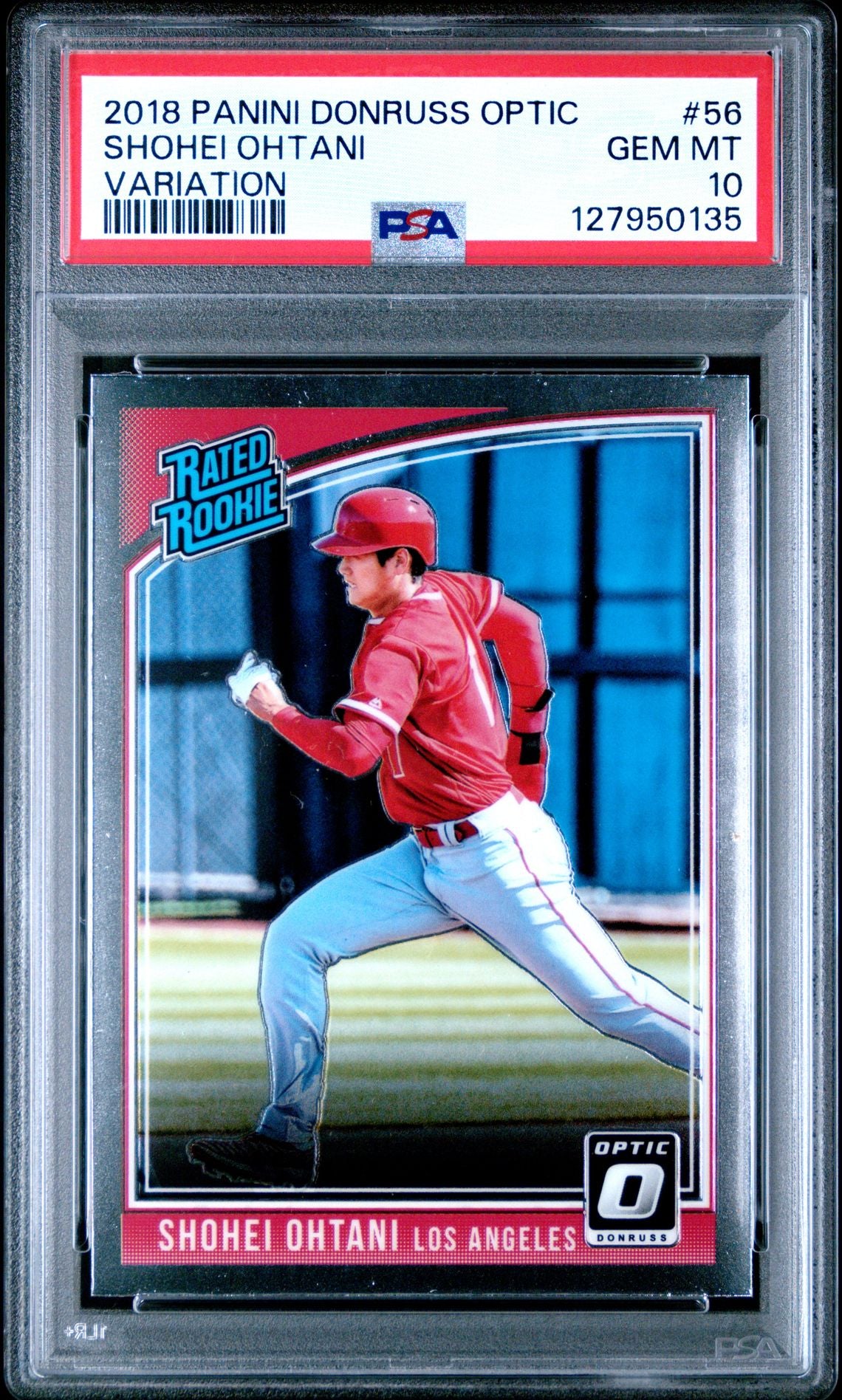 Shohei Ohtani rookie PSA 10 2018 Donruss Optic Rated Rookie Variation #56 - front of slab