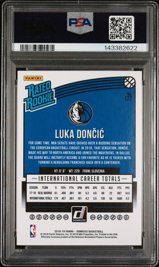 Luka Doncic Rookie PSA 6 2018 Panini Donruss #177 back