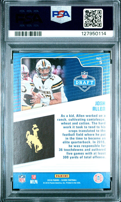2018 Panini Score NFL Draft #5 Josh Allen PSA 9 - back of slab showing cert 127950114