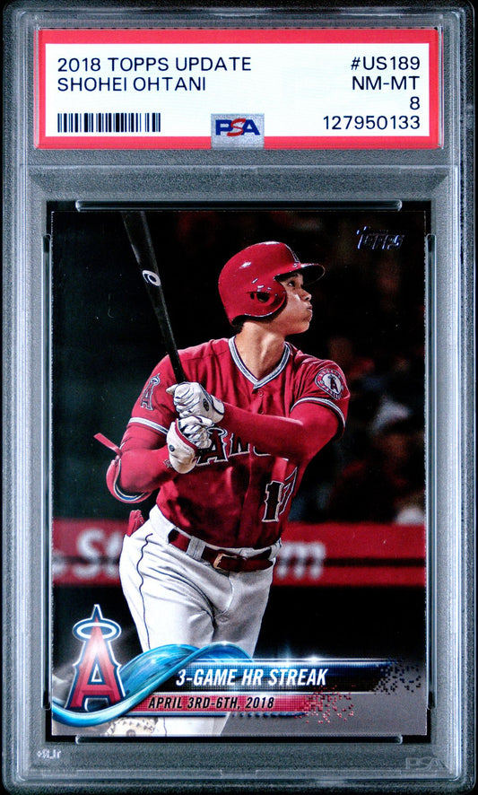 Shohei Ohtani PSA 8 2018 Topps Update #US189 3-Game HR Streak - front of slab