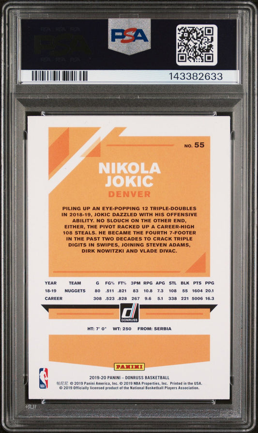 Nikola Jokic PSA 8 2019 Panini Donruss #55 back
