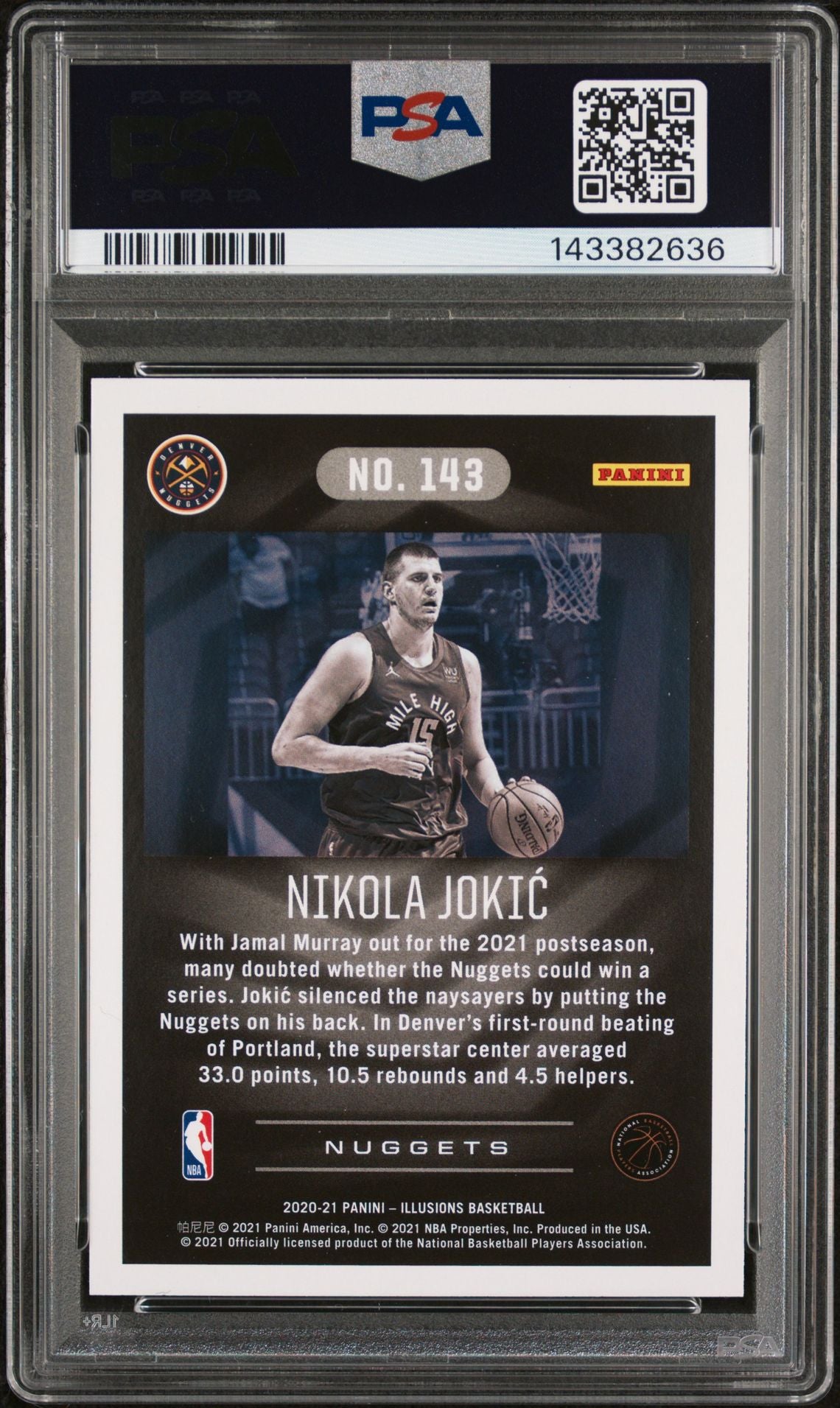 Nikola Jokic PSA 9 2020 Panini Illusions #143 back