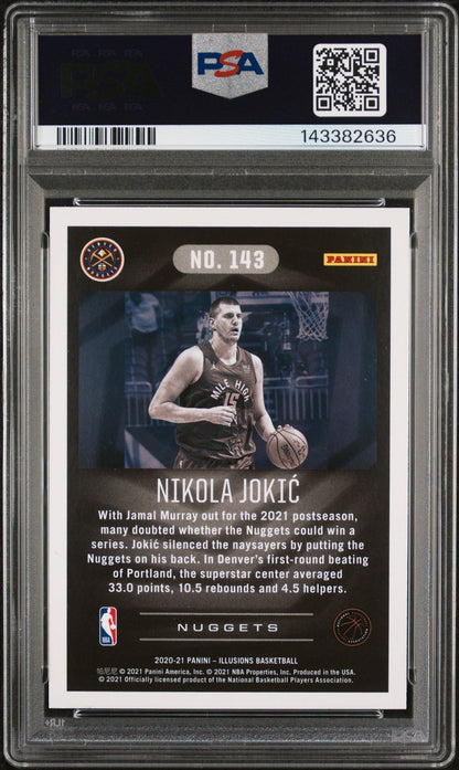 Nikola Jokic PSA 9 2020 Panini Illusions #143 back
