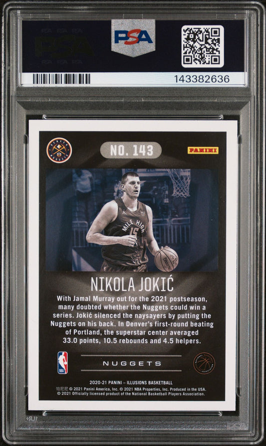 Nikola Jokic PSA 9 2020 Panini Illusions #143 back