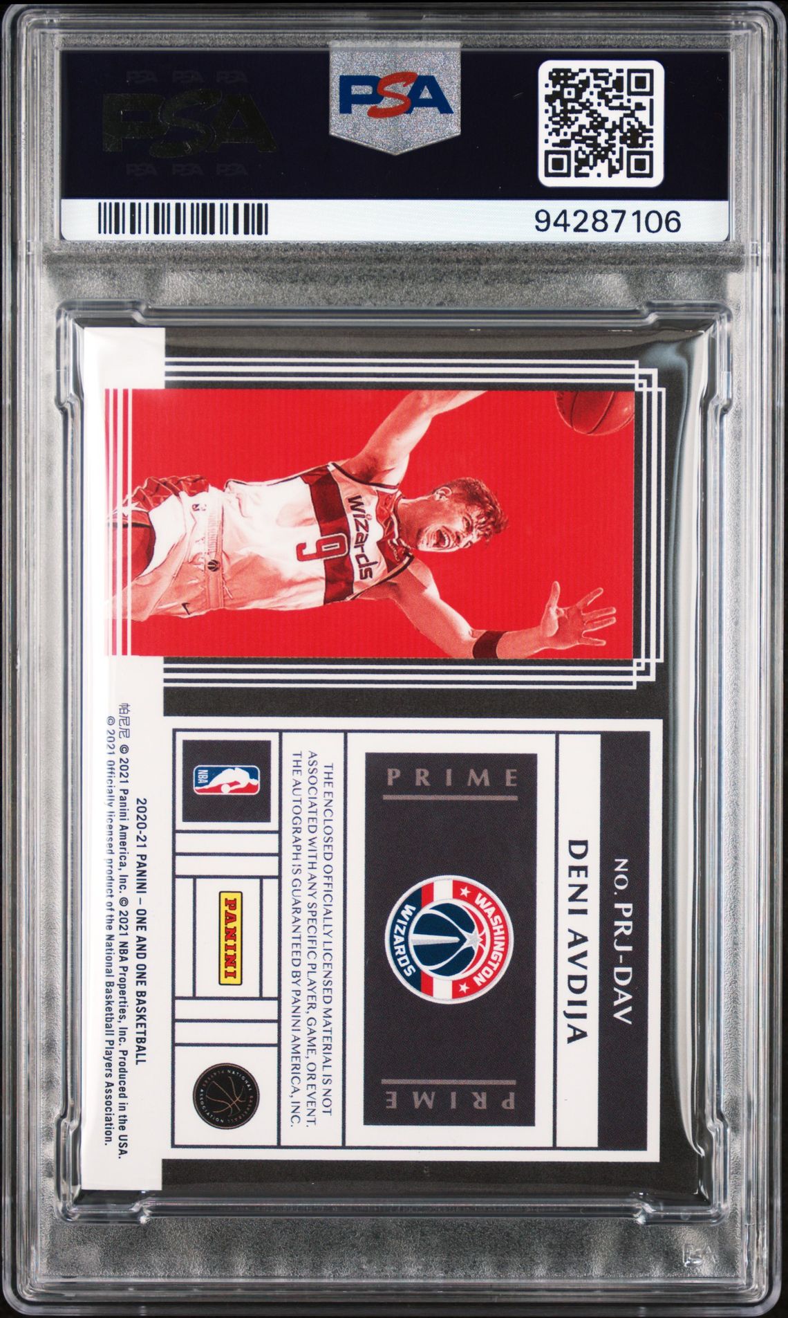 Deni Avdija Rookie Patch Auto PSA 8 2020 Panini One and One Prime Blue #DAV back