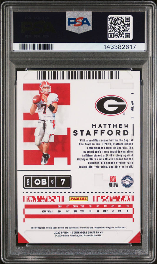 Matthew Stafford PSA 10 2020 Panini Contenders Draft Picks #69 back