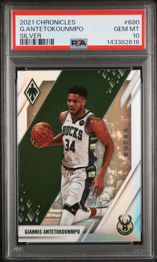 Giannis Antetokounmpo PSA 10 2021 Panini Chronicles Silver #680 front