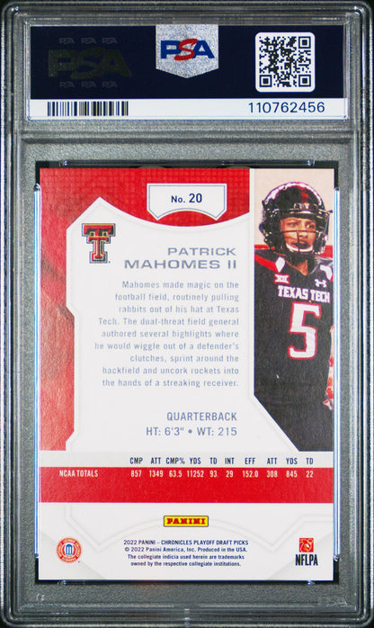 Patrick Mahomes II PSA 10 2022 Panini Chronicles Draft Picks Playoff #20 back