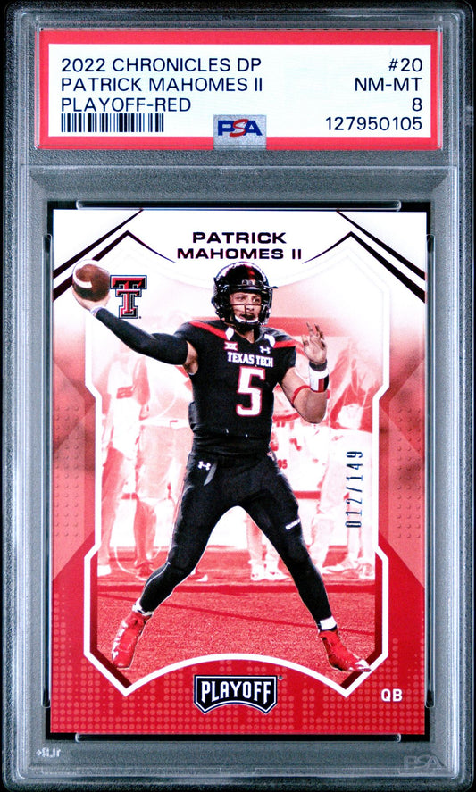 2022 Chronicles Playoff Red #20 Patrick Mahomes II PSA 8 - front of slab