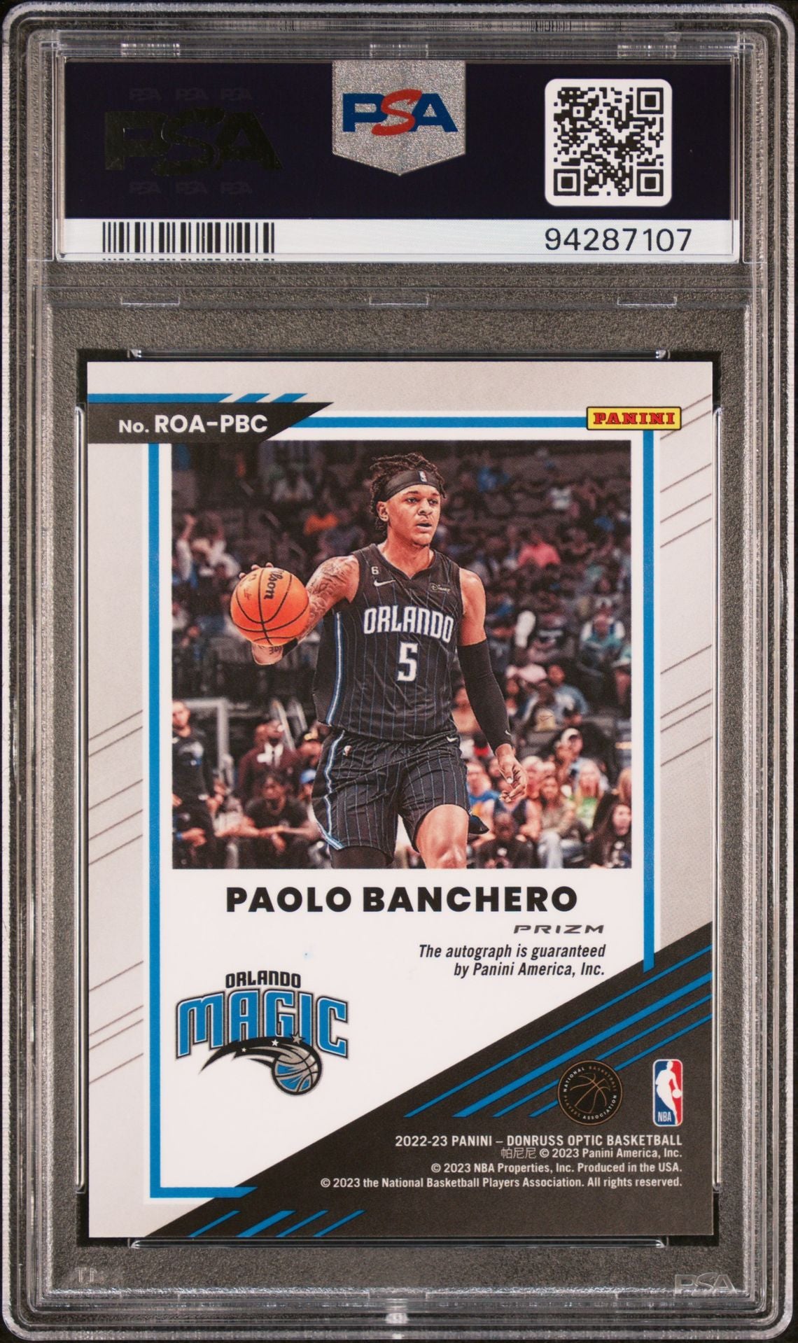 Paolo Banchero Rookie Auto PSA 10 2022 Panini Donruss Optic Rookie Optics Choice #ROAPBC back