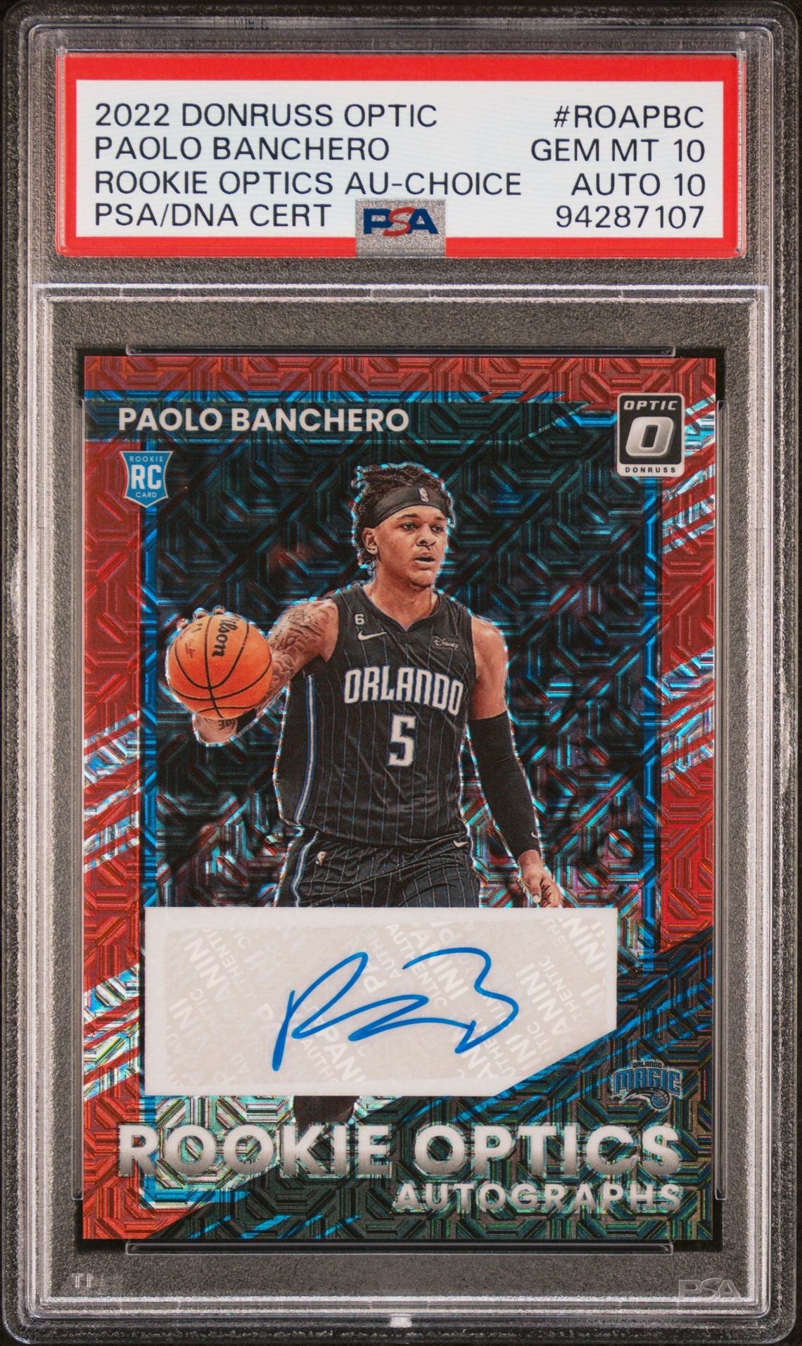 Paolo Banchero Rookie Auto PSA 10 2022 Panini Donruss Optic Rookie Optics Choice #ROAPBC front