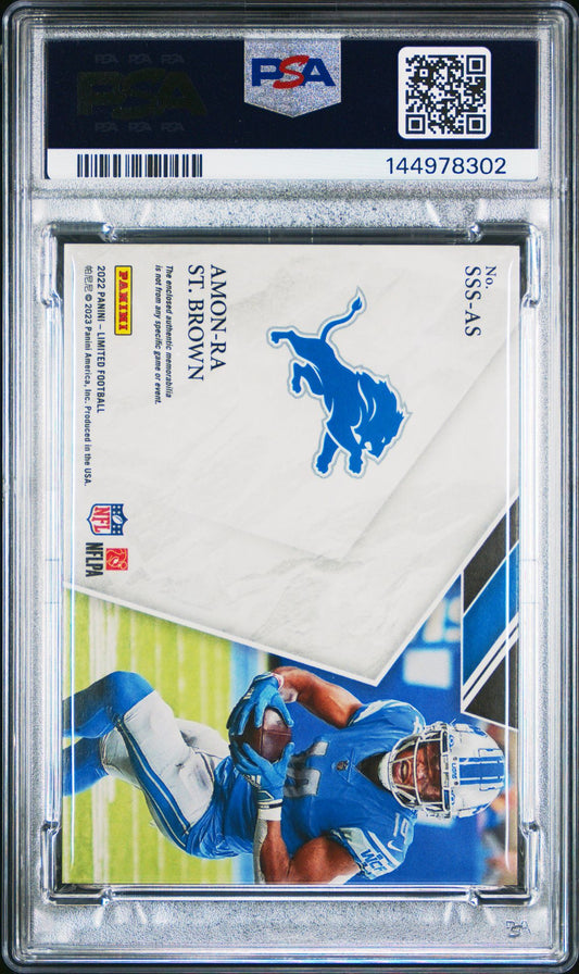 Amon-Ra St. Brown Relic PSA 6 2022 Panini Limited Stadium Star Swatch Ruby #SSSAS back