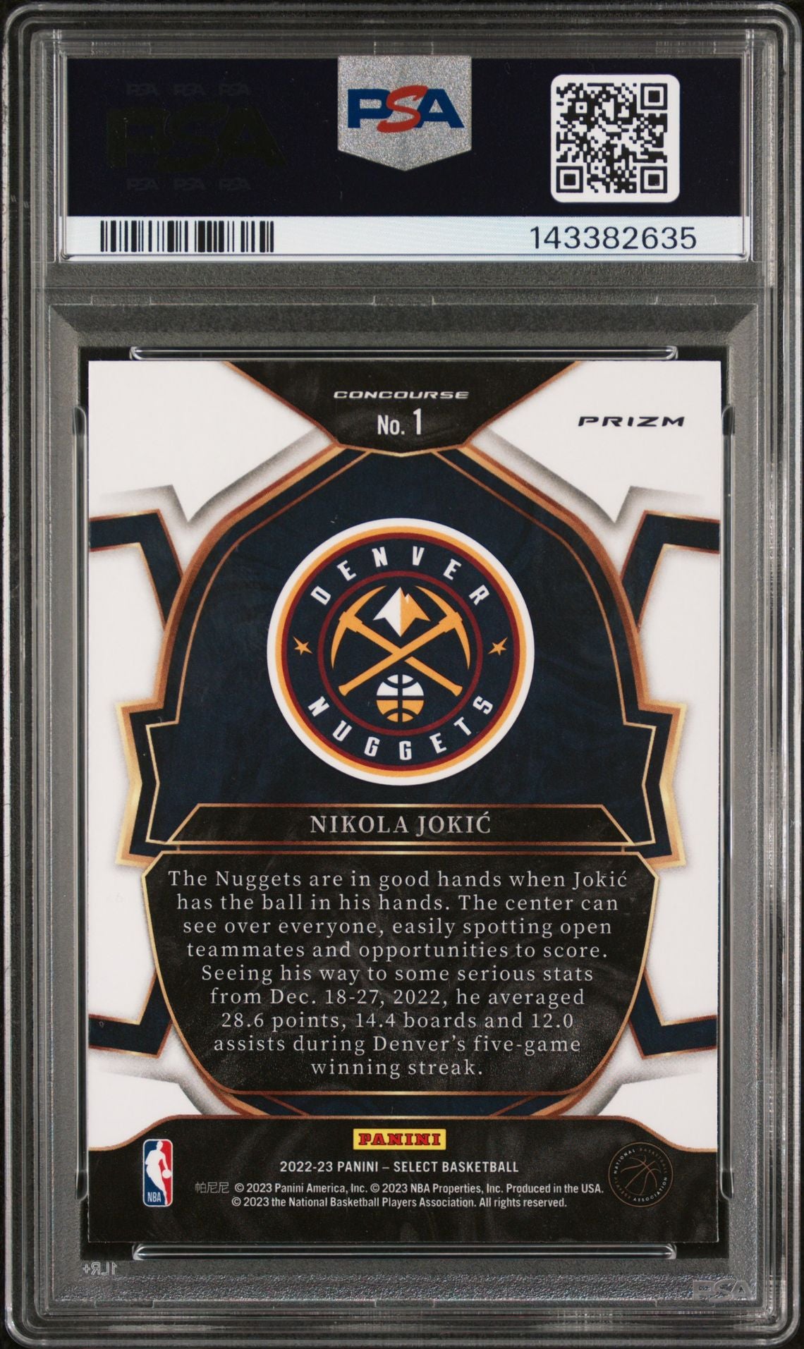 Nikola Jokic PSA 10 2022 Panini Select Silver #1 back