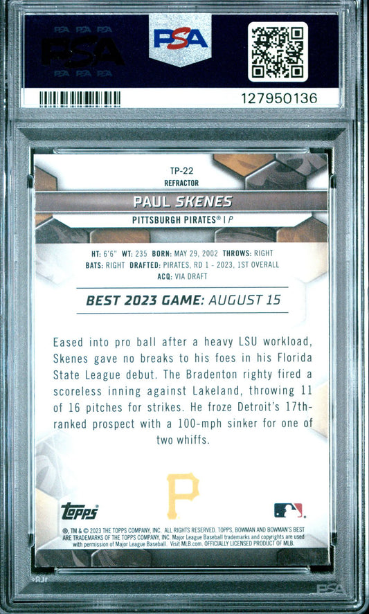 Paul Skenes PSA 10 Refractor - back of slab showing cert 127950136