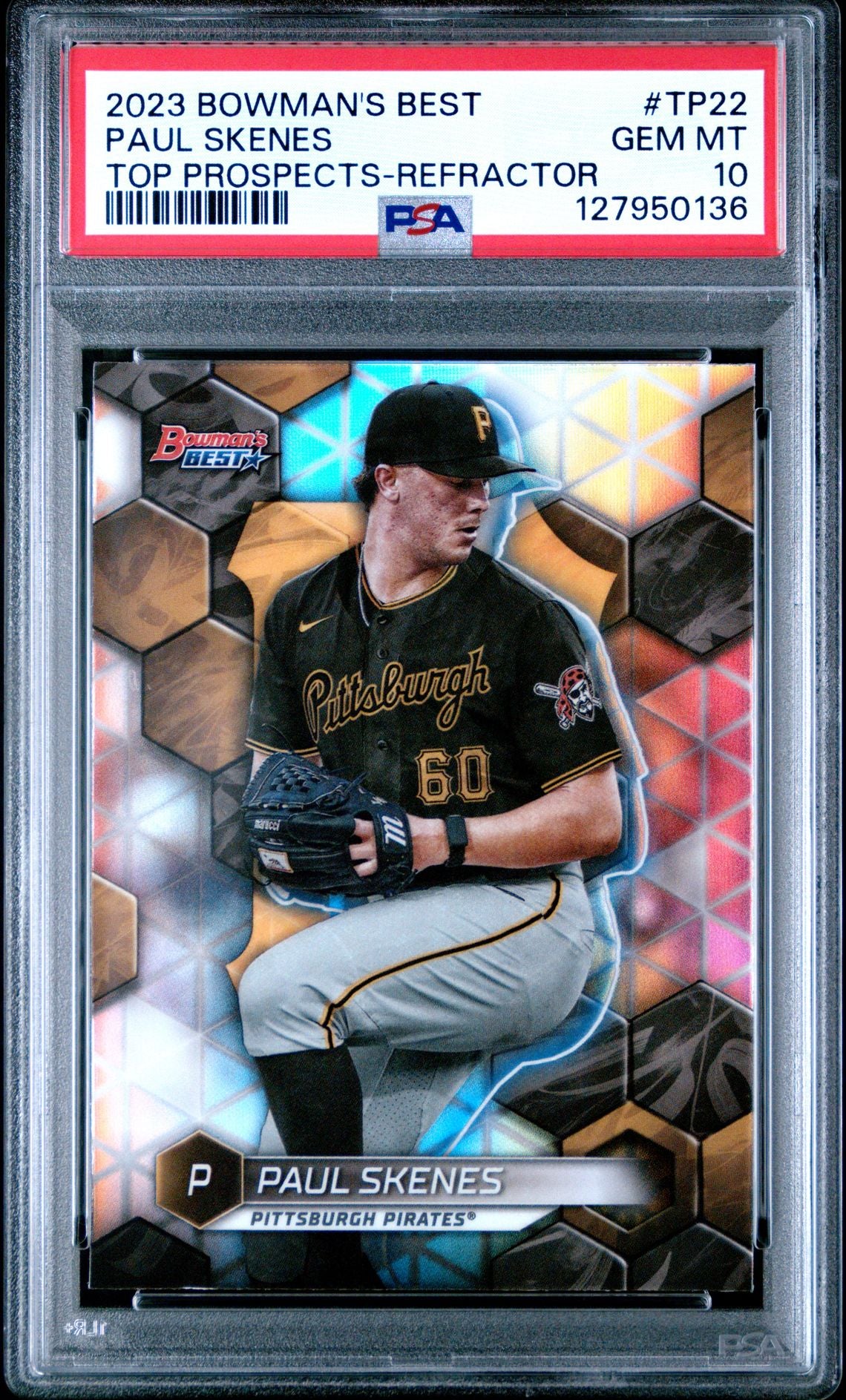 Paul Skenes PSA 10 2023 Bowman's Best Top Prospects Refractor #TP22 - front of slab