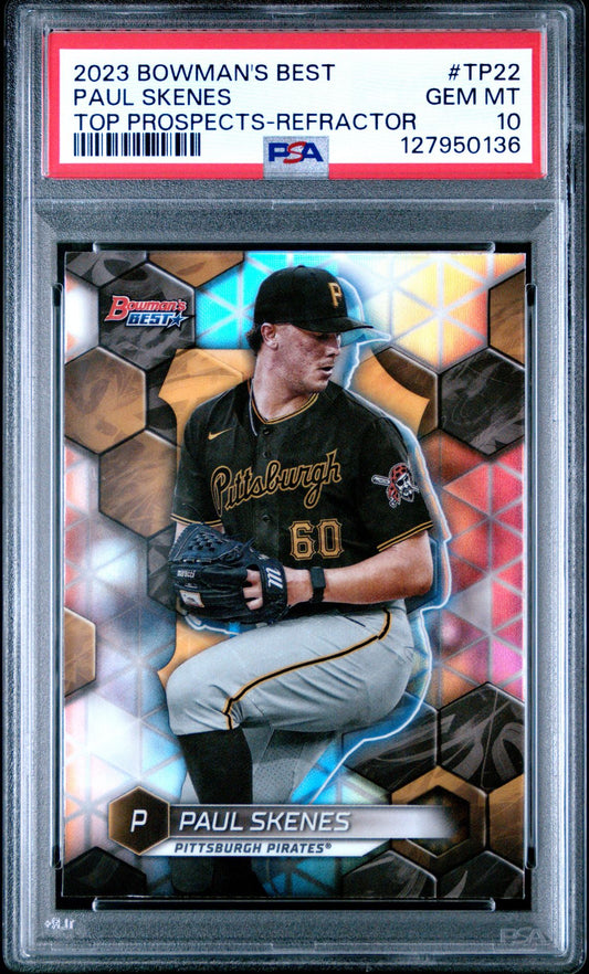 Paul Skenes PSA 10 2023 Bowman's Best Top Prospects Refractor #TP22 - front of slab