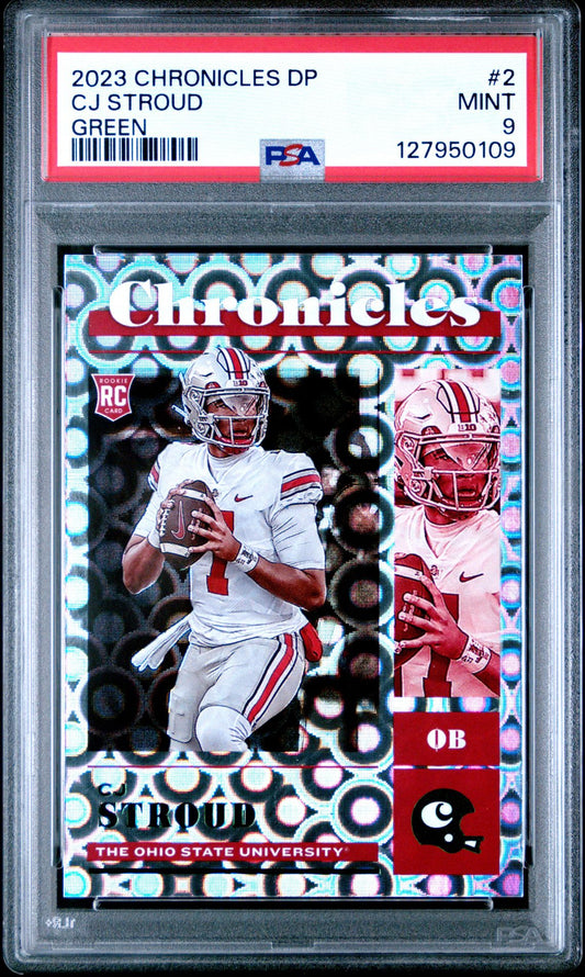 2023 Chronicles Draft Picks Green #2 C.J. Stroud PSA 9 rookie - front of slab