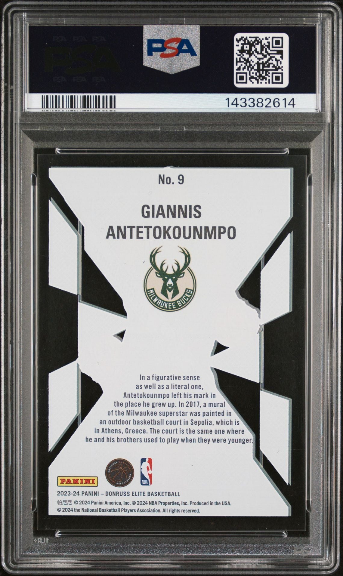 Giannis Antetokounmpo PSA 10 2023 Panini Donruss Elite Deck #9 back