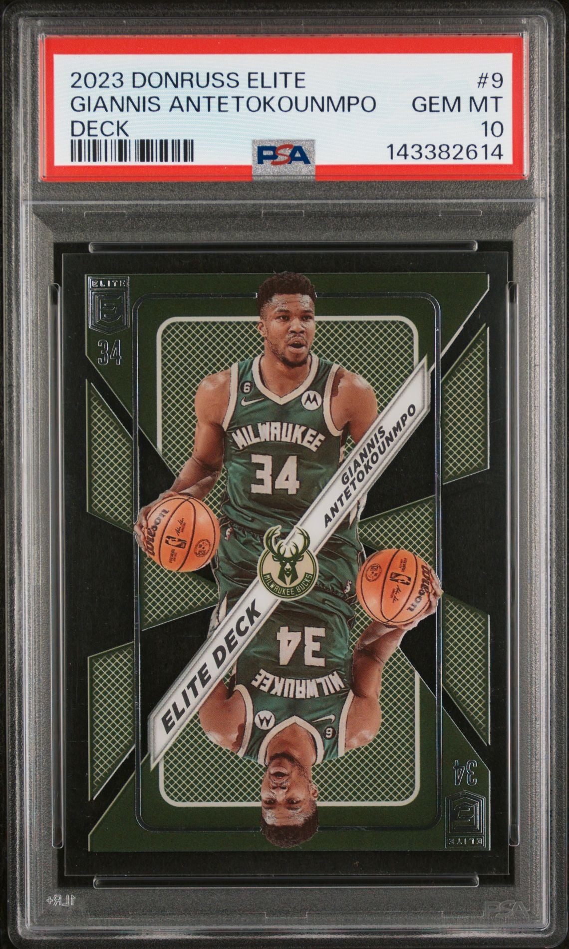 Giannis Antetokounmpo PSA 10 2023 Panini Donruss Elite Deck #9 front