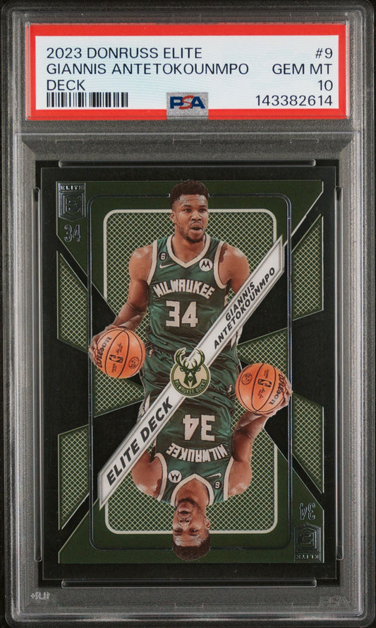 Giannis Antetokounmpo PSA 10 2023 Panini Donruss Elite Deck #9 front
