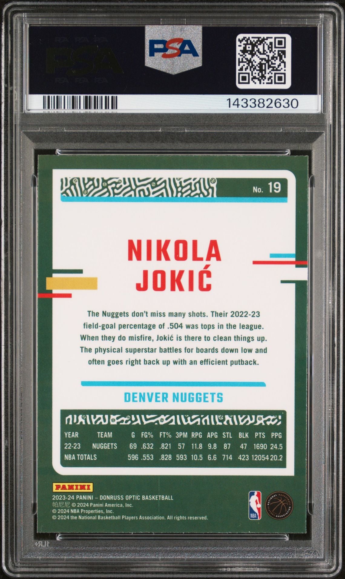 Nikola Jokic PSA 10 2023 Panini Donruss Optic #19 back