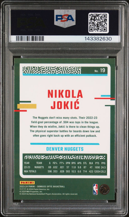 Nikola Jokic PSA 10 2023 Panini Donruss Optic #19 back