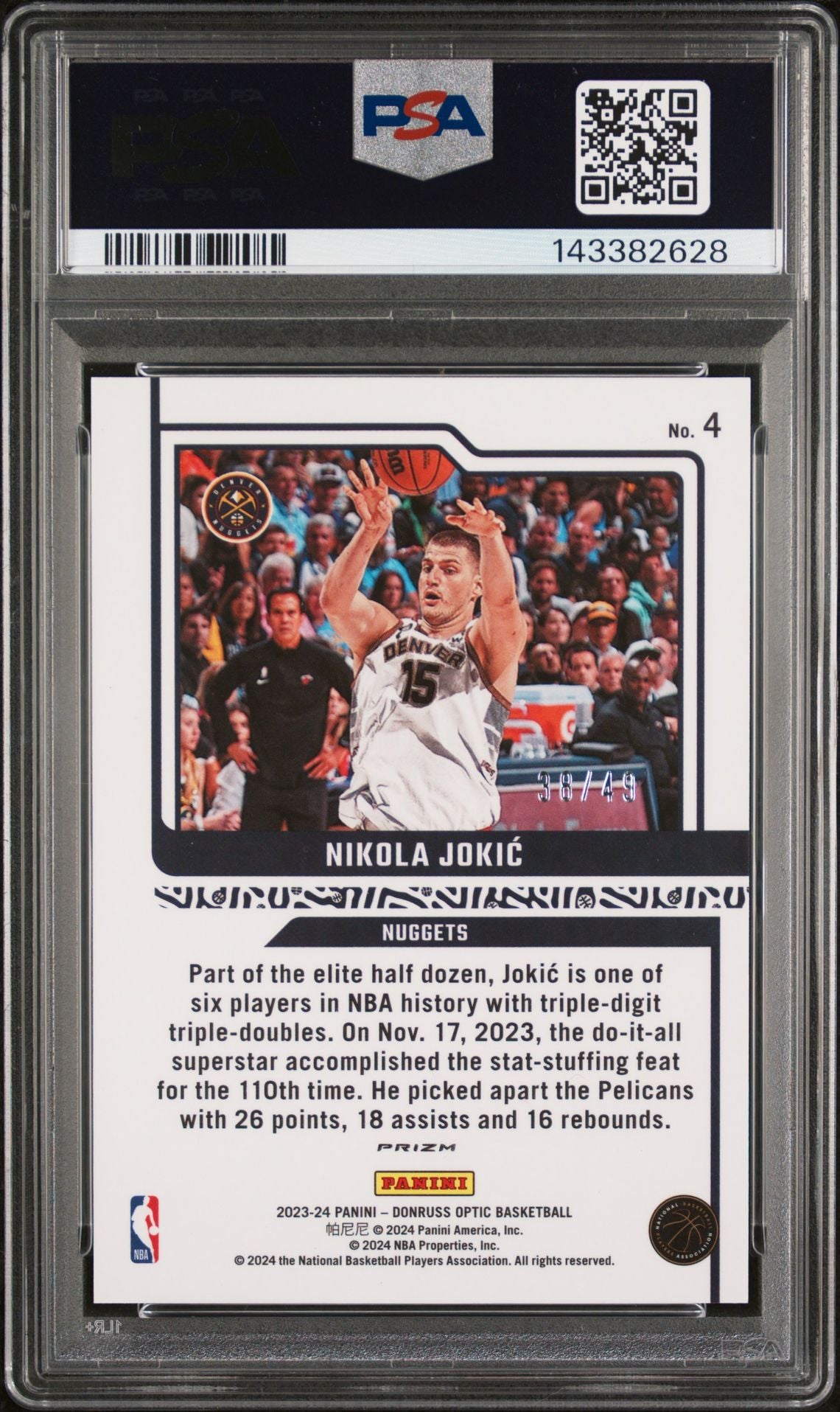 Nikola Jokic PSA 9 2023 Panini Donruss Optic Elite Dominators Blue #4 back