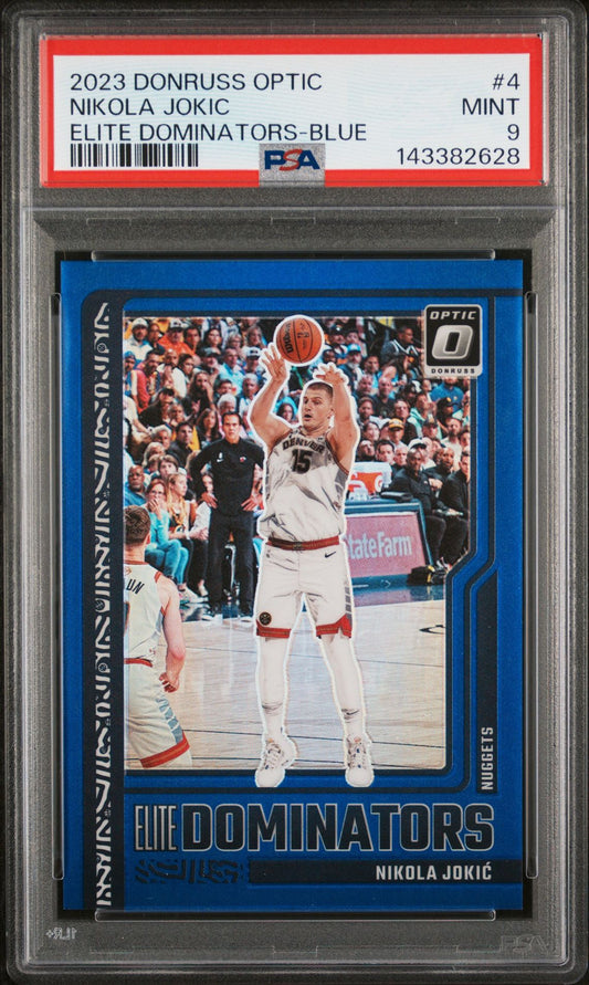 Nikola Jokic PSA 9 2023 Panini Donruss Optic Elite Dominators Blue #4 front