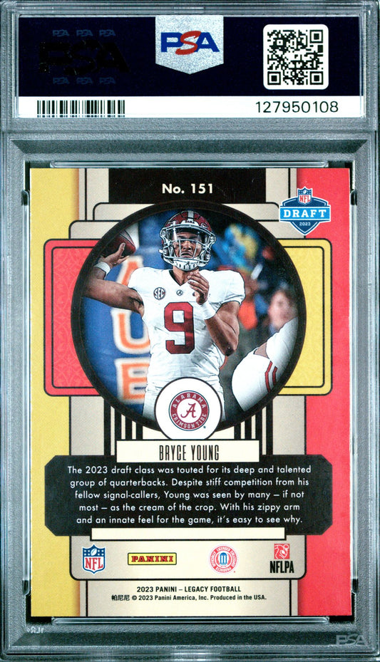 2023 Panini Legacy Premium Edition #151 Bryce Young PSA 9 rookie - back of slab showing cert 127950108