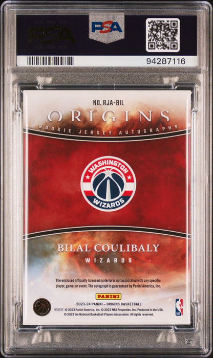 Bilal Coulibaly Rookie Jersey Auto PSA 7 2023 Panini Origins Red #RJABIL back