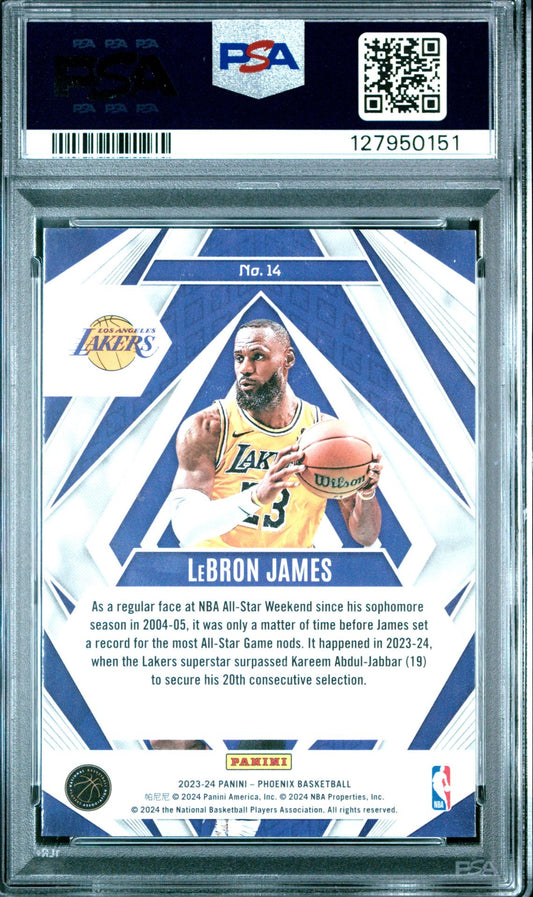 LeBron James PSA 10 2023 Panini Phoenix Paragon Red Ice #14 back