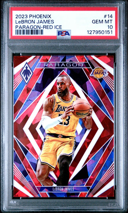 LeBron James PSA 10 2023 Panini Phoenix Paragon Red Ice #14 front