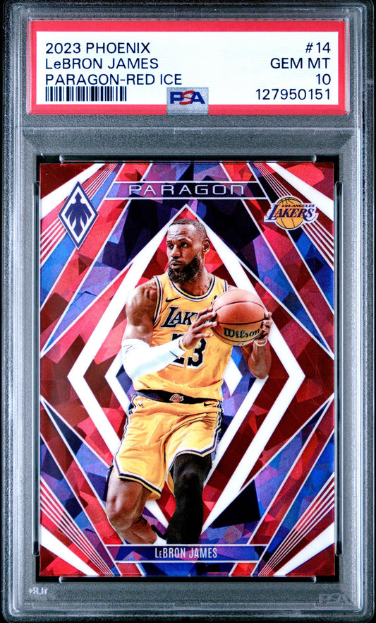 LeBron James PSA 10 2023 Panini Phoenix Paragon Red Ice #14 front