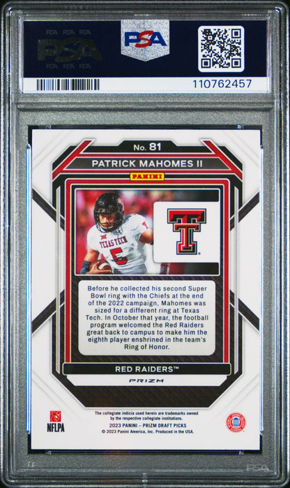 Patrick Mahomes II PSA 8 2023 Panini Prizm Draft Picks Gold Ice #81 back