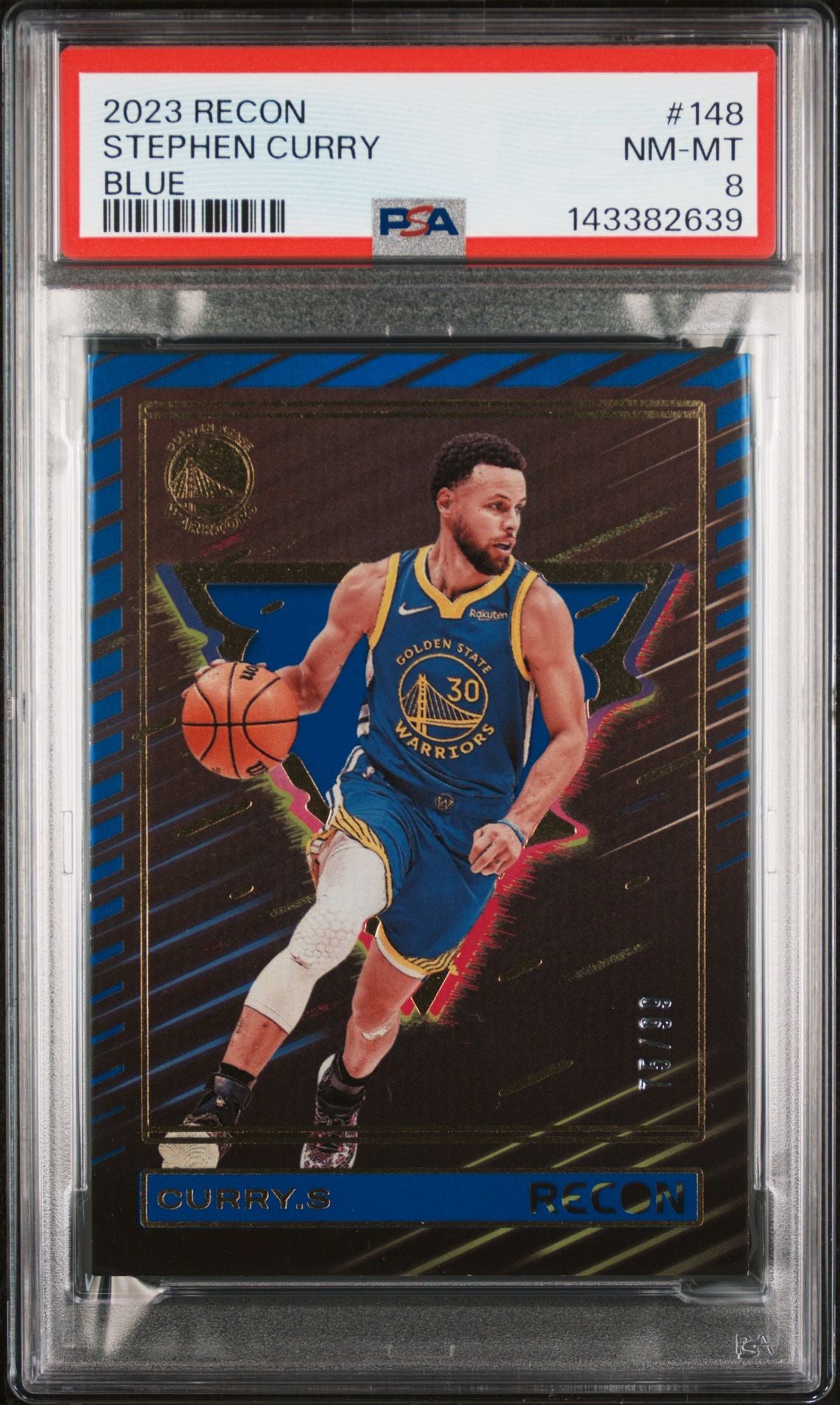 Stephen Curry PSA 8 2023 Panini Recon Blue #148 front