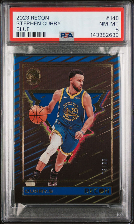 Stephen Curry PSA 8 2023 Panini Recon Blue #148 front