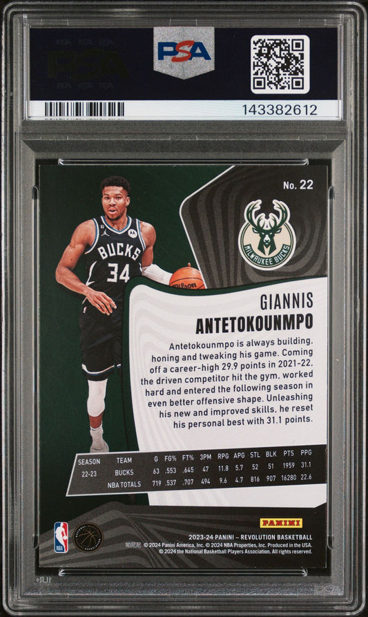 Giannis Antetokounmpo PSA 9 2023 Panini Revolution #22 back