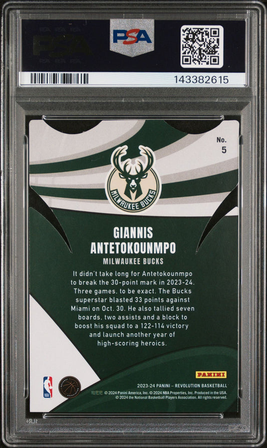 Giannis Antetokounmpo PSA 9 2023 Panini Revolution Liftoff #5 back