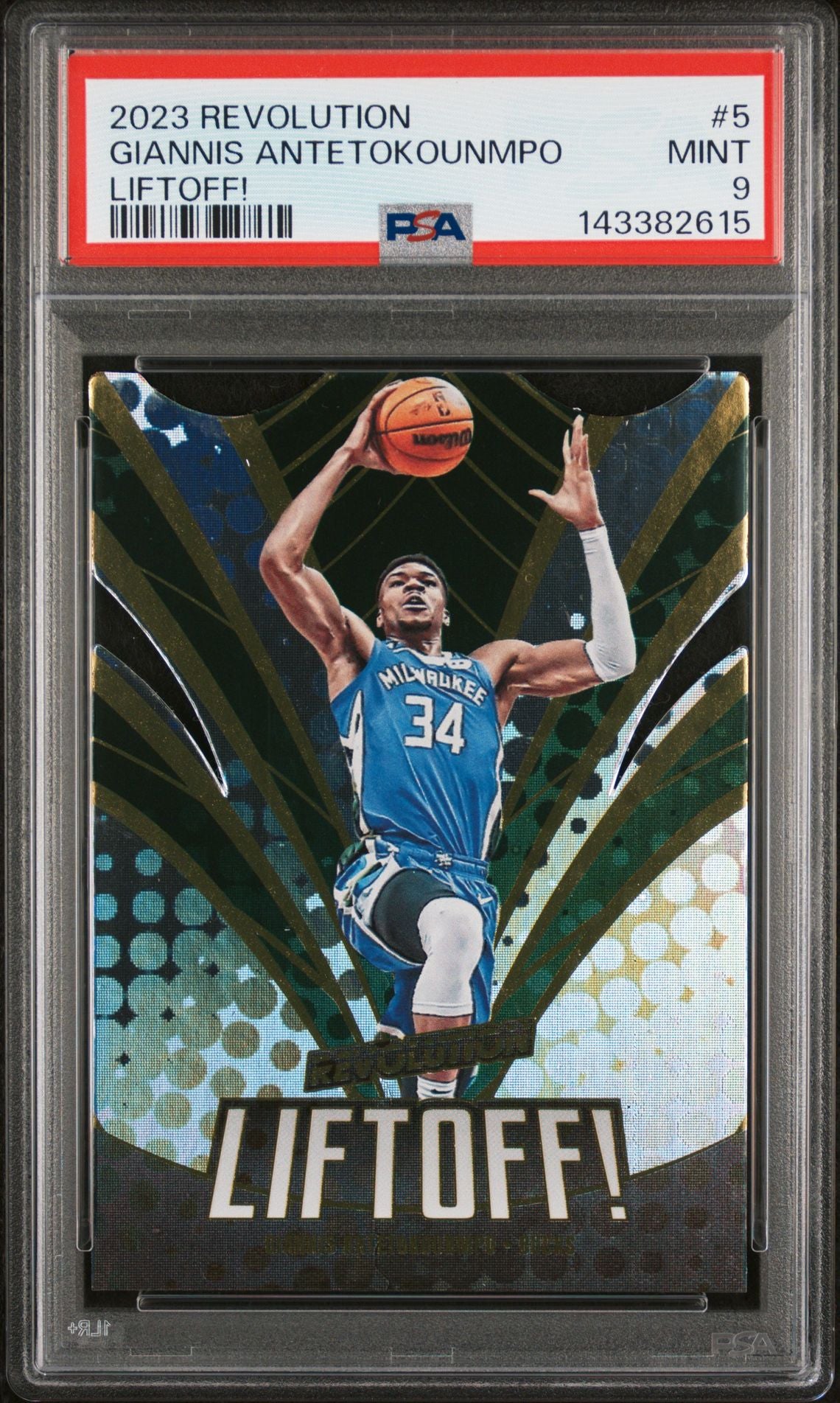 Giannis Antetokounmpo PSA 9 2023 Panini Revolution Liftoff #5 front