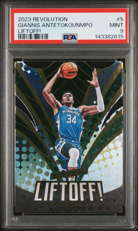 Giannis Antetokounmpo PSA 9 2023 Panini Revolution Liftoff #5 front